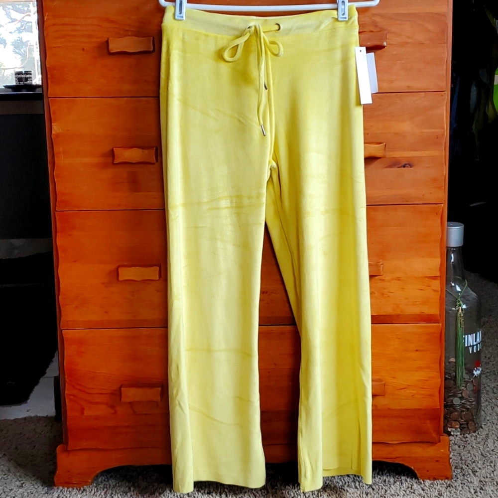 NWT Theo & Spence: Wide-leg Velour Pants, color Mantis (yellow)
